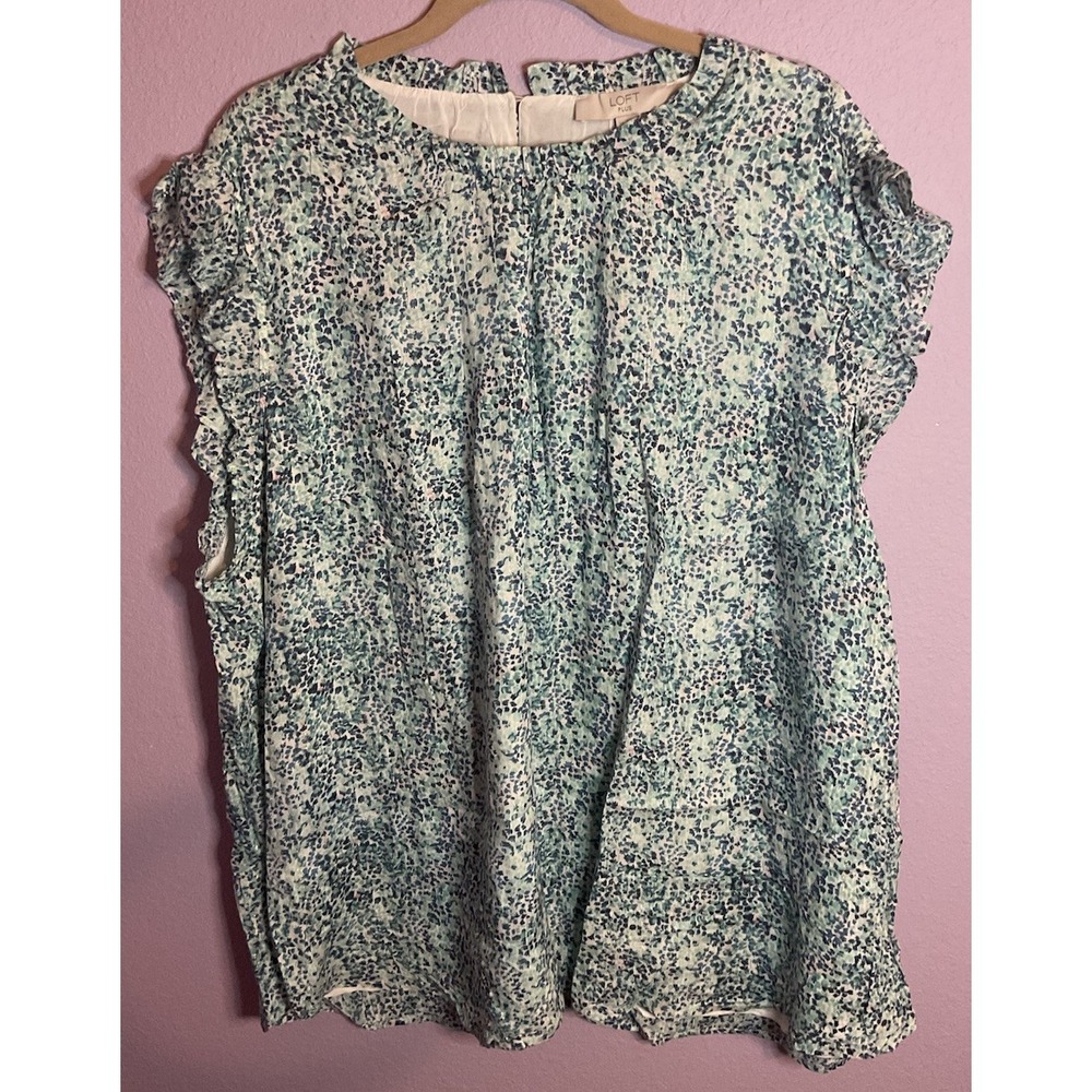 Loft Plus Blue Green Sparkle Romantic Blouse Ruffle Size 26 New